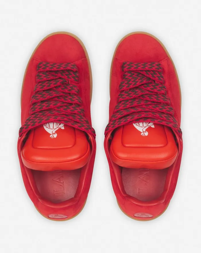 Lanvin X Future Hyper Curb Sneakers In Leather And Suede For Men Poppy Redorange Men Lanvin Sneakers Lanvin X Future Hyper Curb Sneakers In Leather And Suede For Men Poppy Redorange Men Lanvin Sneakers