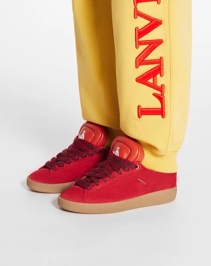 Lanvin X Future Hyper Curb Sneakers In Leather And Suede For Men Poppy Redorange Men Lanvin Sneakers Lanvin X Future Hyper Curb Sneakers In Leather And Suede For Men Poppy Redorange Men Lanvin Sneakers
