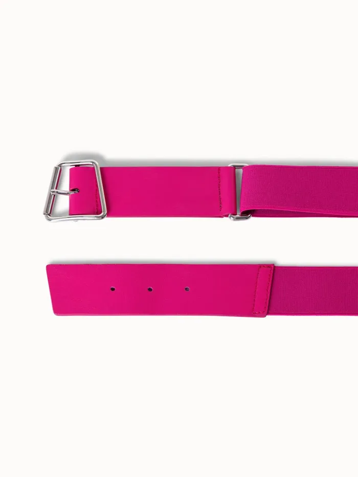 Leather And Elastic Belt With Trapezoid Buckle Magenta Women Akris Belts