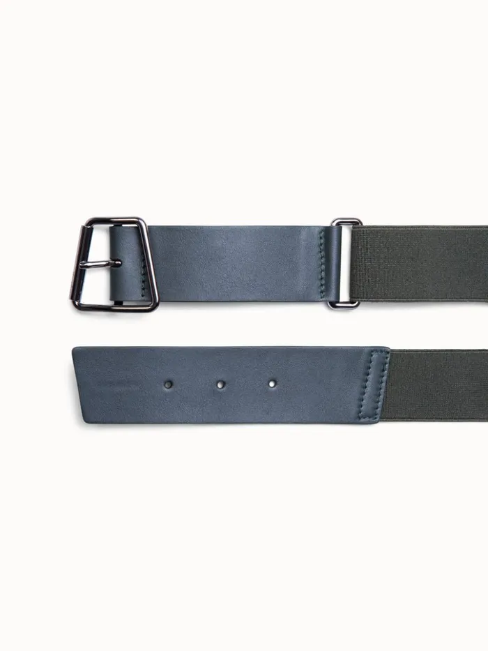 Leather And Elastic Belt With Trapezoid Buckle Moss Women Akris Belts