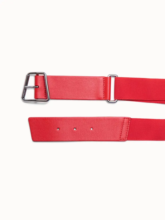 Leather And Elastic Belt With Trapezoid Buckle Red Women Akris Belts
