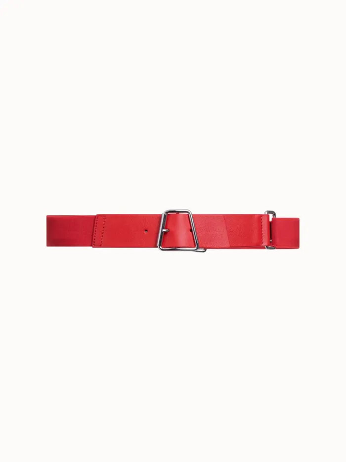 Leather And Elastic Belt With Trapezoid Buckle Red Women Akris Belts