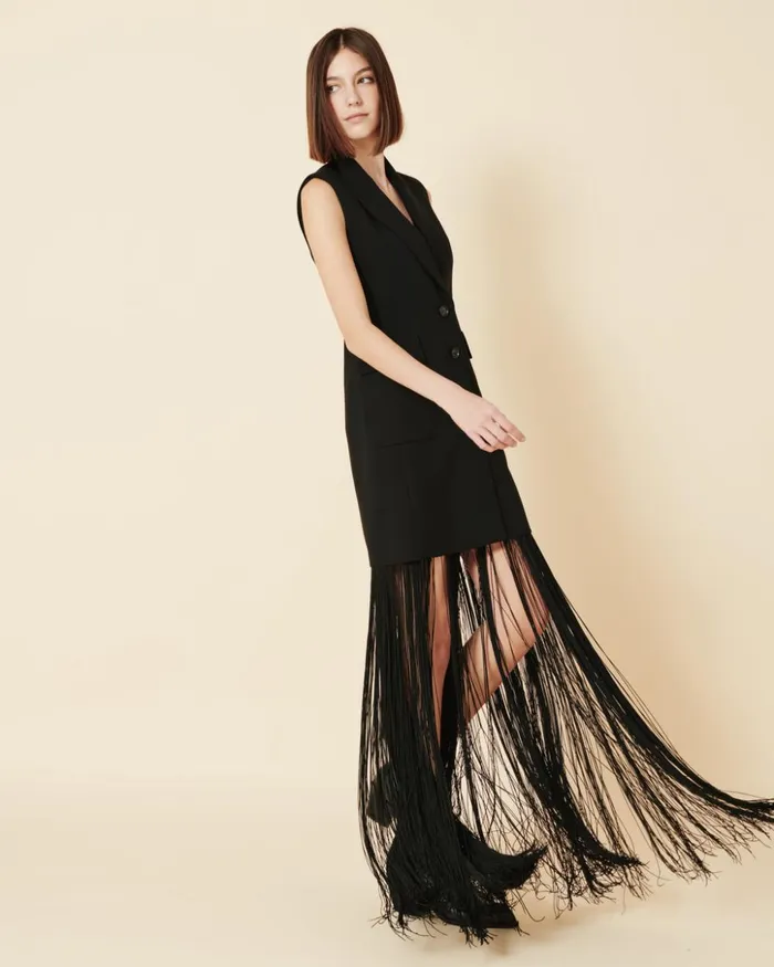 Leather Belt With Long Fringes Black Women Akris Belts