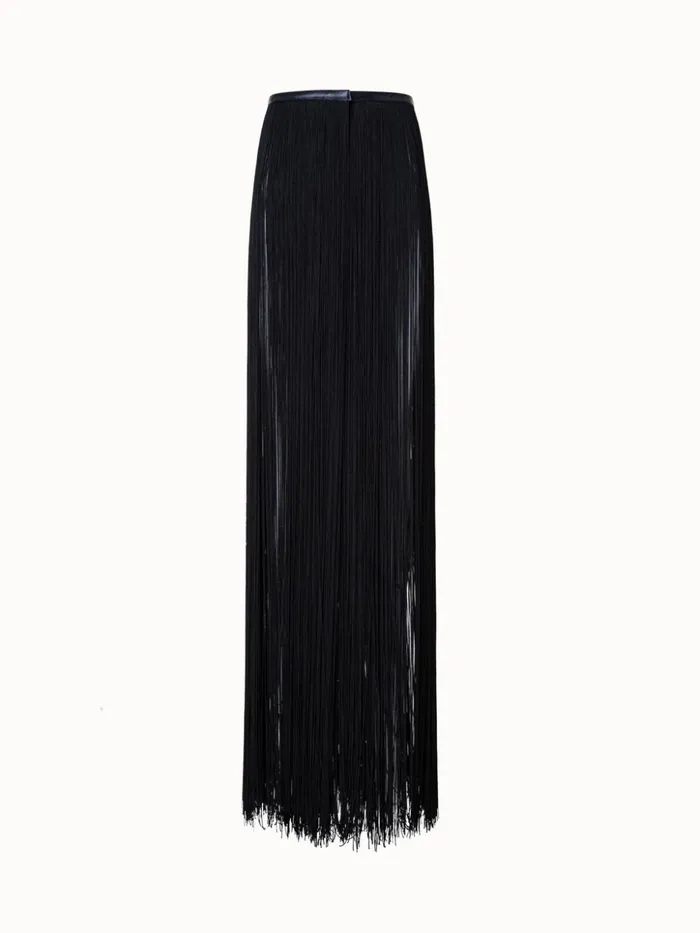 Leather Belt With Long Fringes Black Women Akris Belts