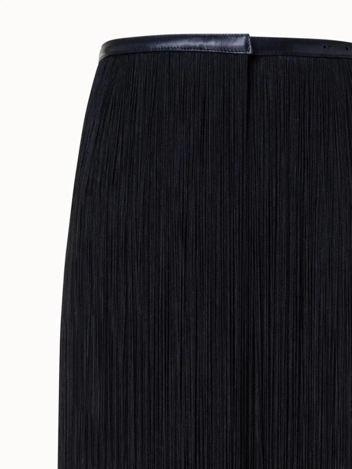 Leather Belt With Long Fringes Black Women Akris Belts