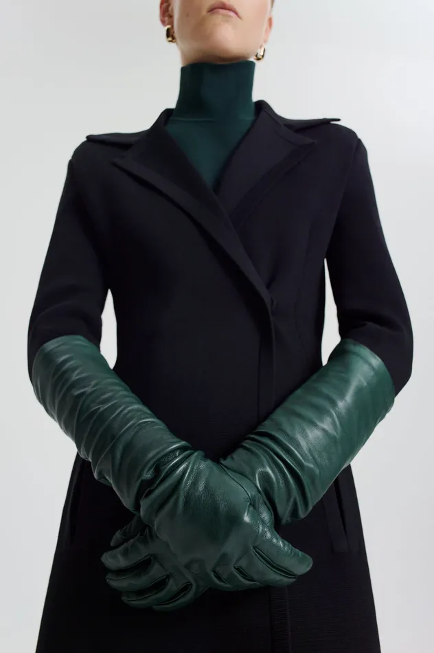 LEATHER GLOVES DARK GREEN Leather Scanlan Theodore Women