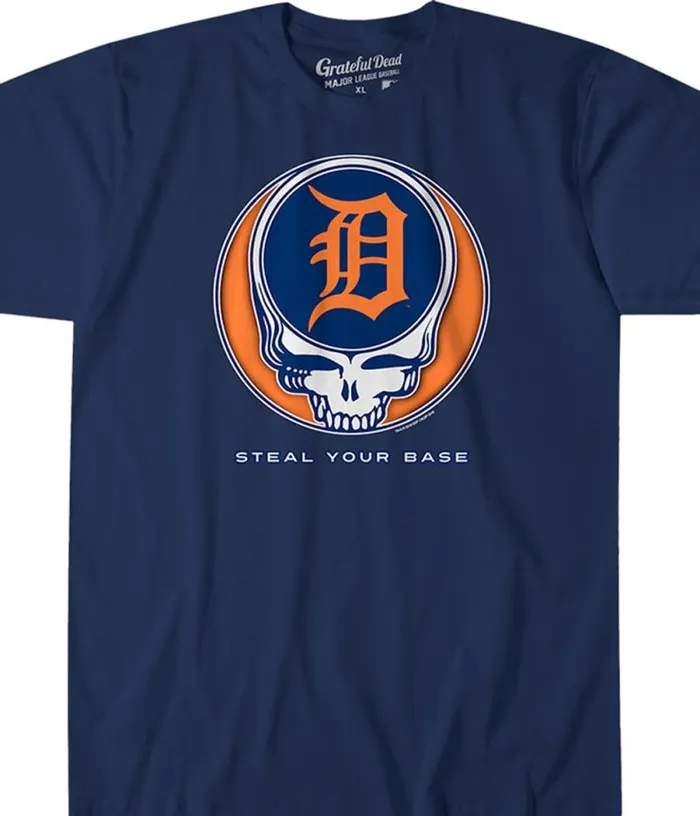 Liquid Blue Athletic TShirt Men Detroit Tigers Steal Your Base Navy Athletic TShirt