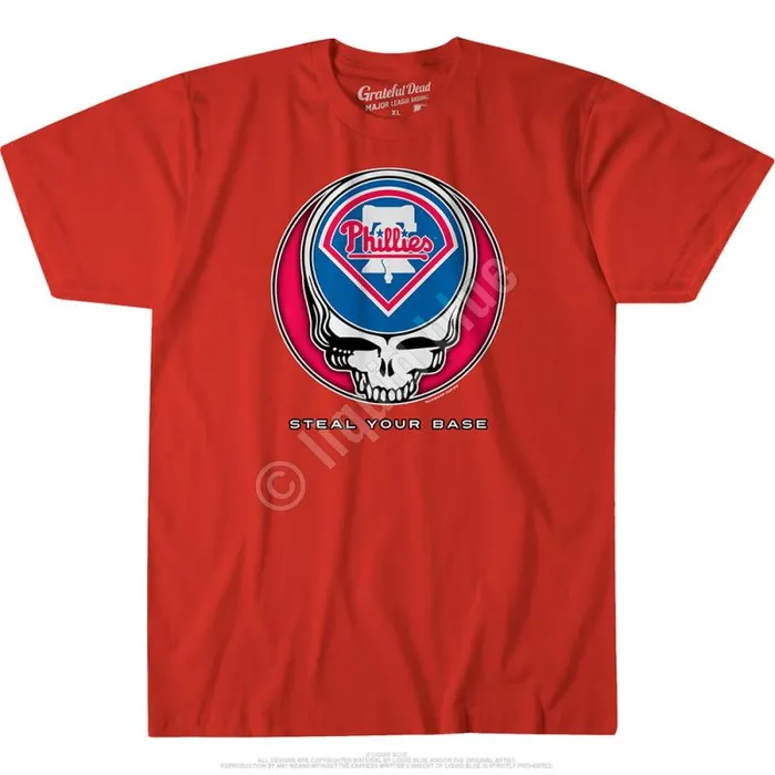 Liquid Blue Athletic TShirt Men Philadelphia Phillies Steal Your Base Red Athletic TShirt