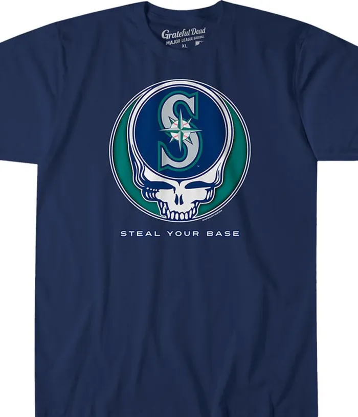 Liquid Blue Athletic TShirt Men Seattle Mariners Steal Your Base Navy Athletic TShirt