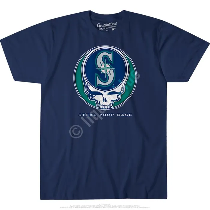 Liquid Blue Athletic TShirt Men Seattle Mariners Steal Your Base Navy Athletic TShirt