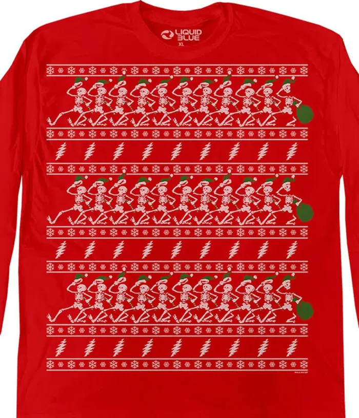 Liquid Blue Long Sleeve Men Dancin Skeletons Xmas Sweater Red Long Sleeve TShirt