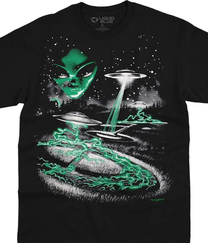 Liquid Blue TShirt Men Alien Invasion Black TShirt