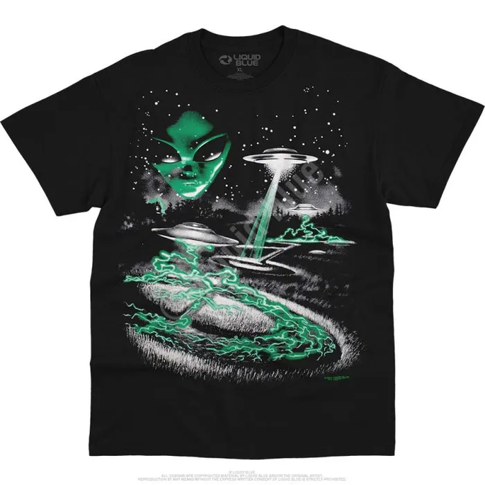 Liquid Blue TShirt Men Alien Invasion Black TShirt