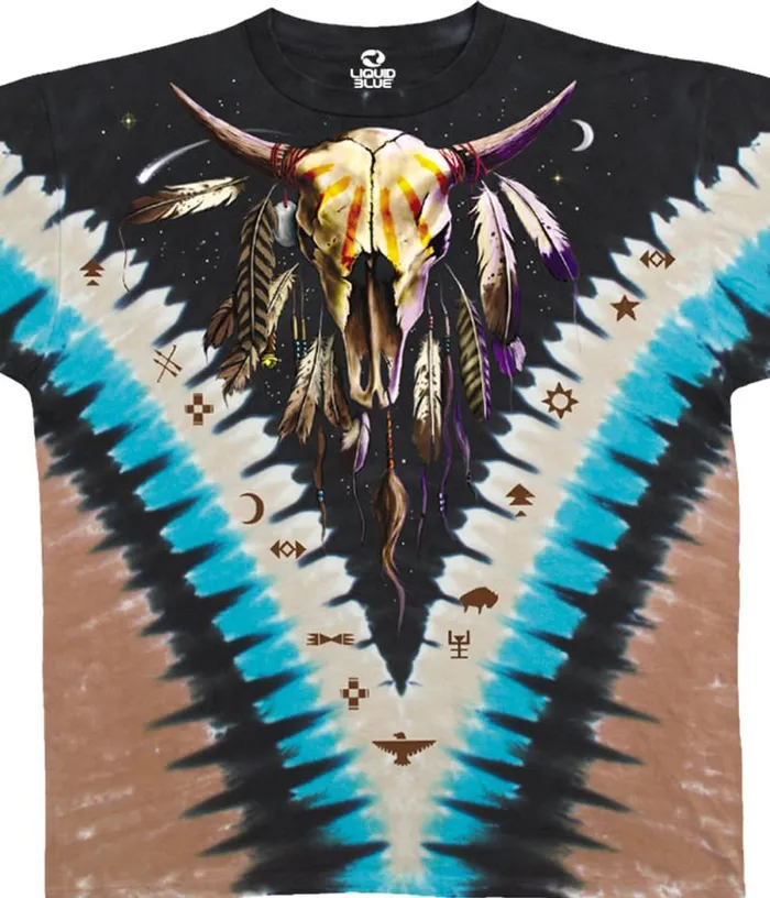 Liquid Blue TShirt Men Bison Skull TieDye TShirt