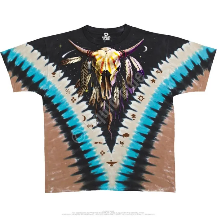 Liquid Blue TShirt Men Bison Skull TieDye TShirt