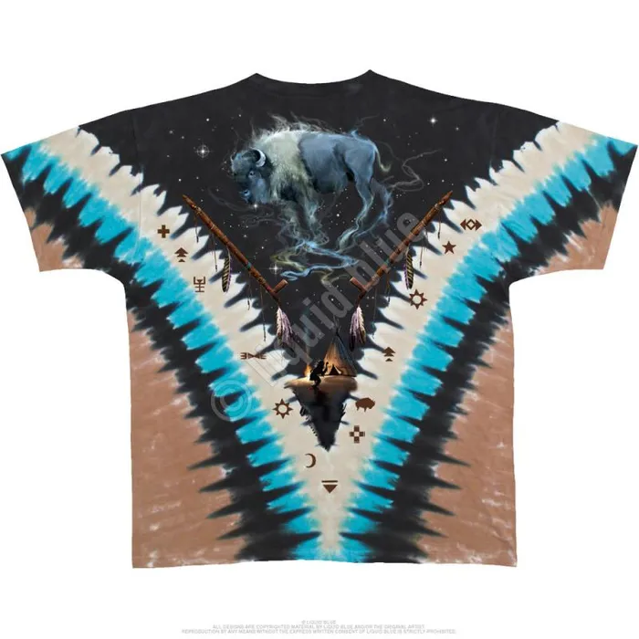 Liquid Blue TShirt Men Bison Skull TieDye TShirt