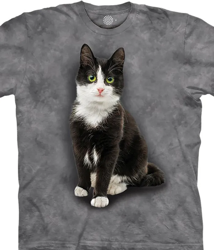 Liquid Blue TShirt Men Black and White Cat Classic Cotton TShirt