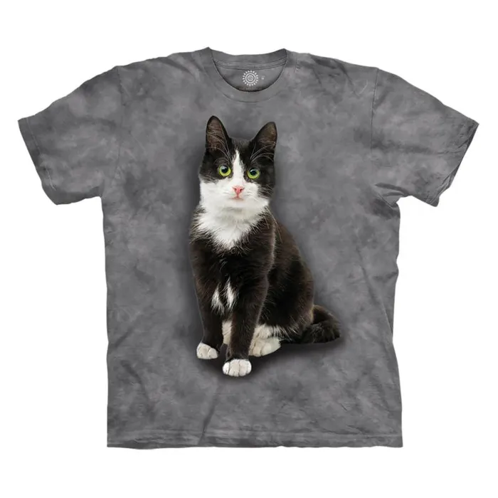 Liquid Blue TShirt Men Black and White Cat Classic Cotton TShirt