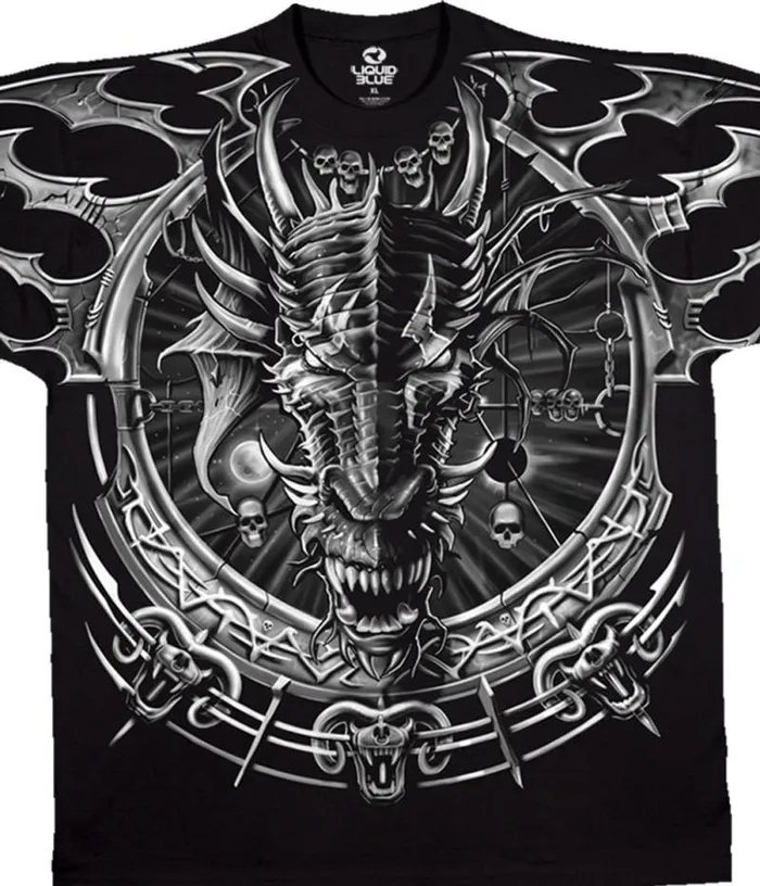 Liquid Blue TShirt Men Dragon Catcher Black TShirt