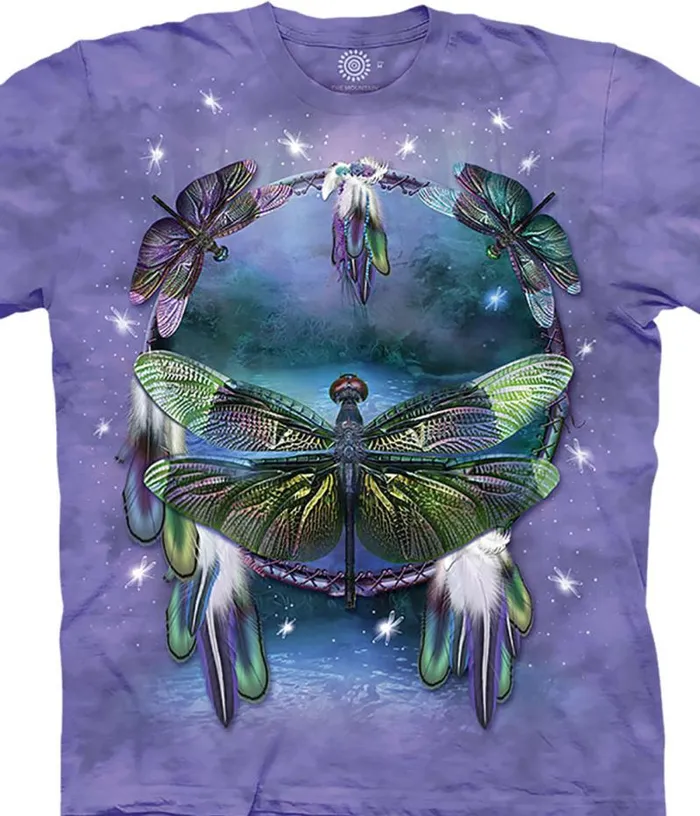 Liquid Blue TShirt Men Dragonfly Dreamcatcher Classic Cotton TShirt