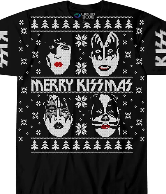 Liquid Blue TShirt Men Merry KISSmas Black TShirt