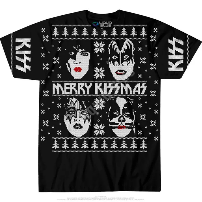 Liquid Blue TShirt Men Merry KISSmas Black TShirt