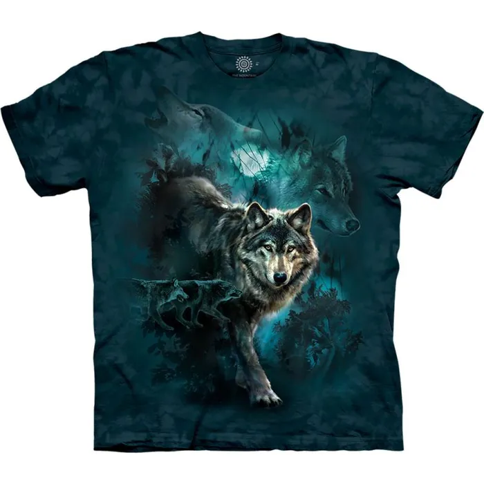 Liquid Blue TShirt Men Night Wolves Collage Classic Cotton TShirt