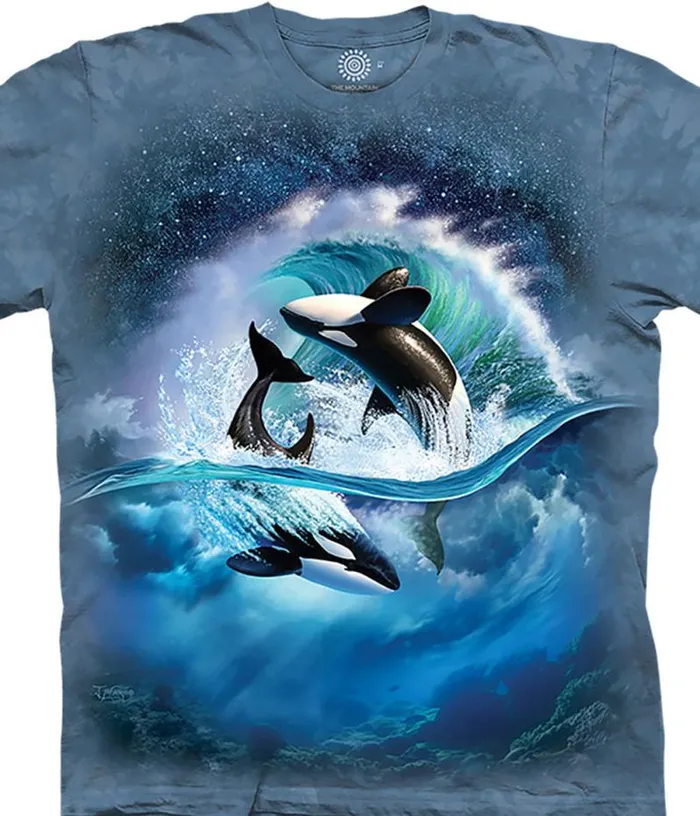 Liquid Blue TShirt Men Orca Wave Classic Cotton TShirt
