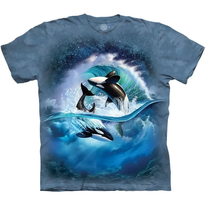 Liquid Blue TShirt Men Orca Wave Classic Cotton TShirt