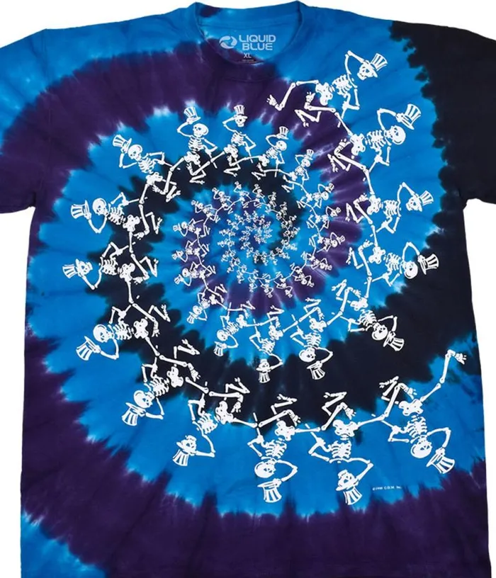 Liquid Blue TShirt Men Spiral Skeletons TieDye TShirt