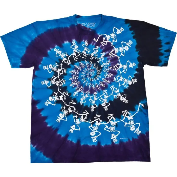 Liquid Blue TShirt Men Spiral Skeletons TieDye TShirt