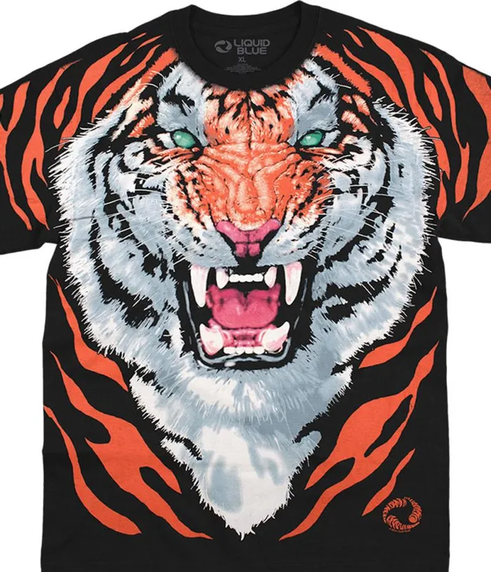 Liquid Blue TShirt Men Tiger Black TShirt
