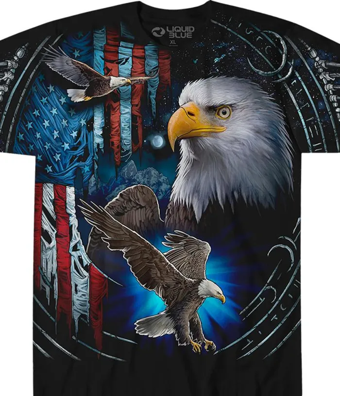Liquid Blue TShirt Men Tribal Eagle Black TShirt
