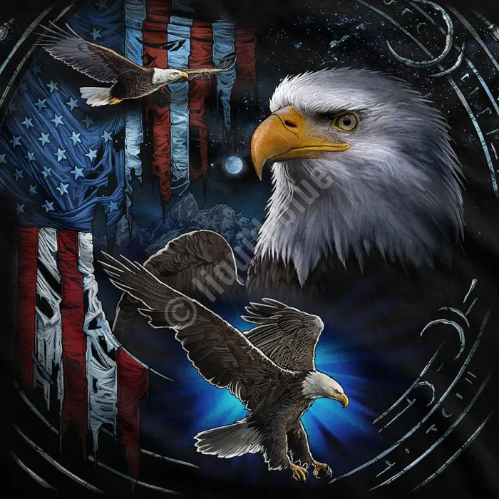 Liquid Blue TShirt Men Tribal Eagle Black TShirt