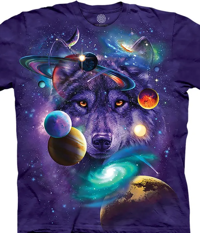 Liquid Blue TShirt Men Wolf Of The Cosmos Classic Cotton TShirt