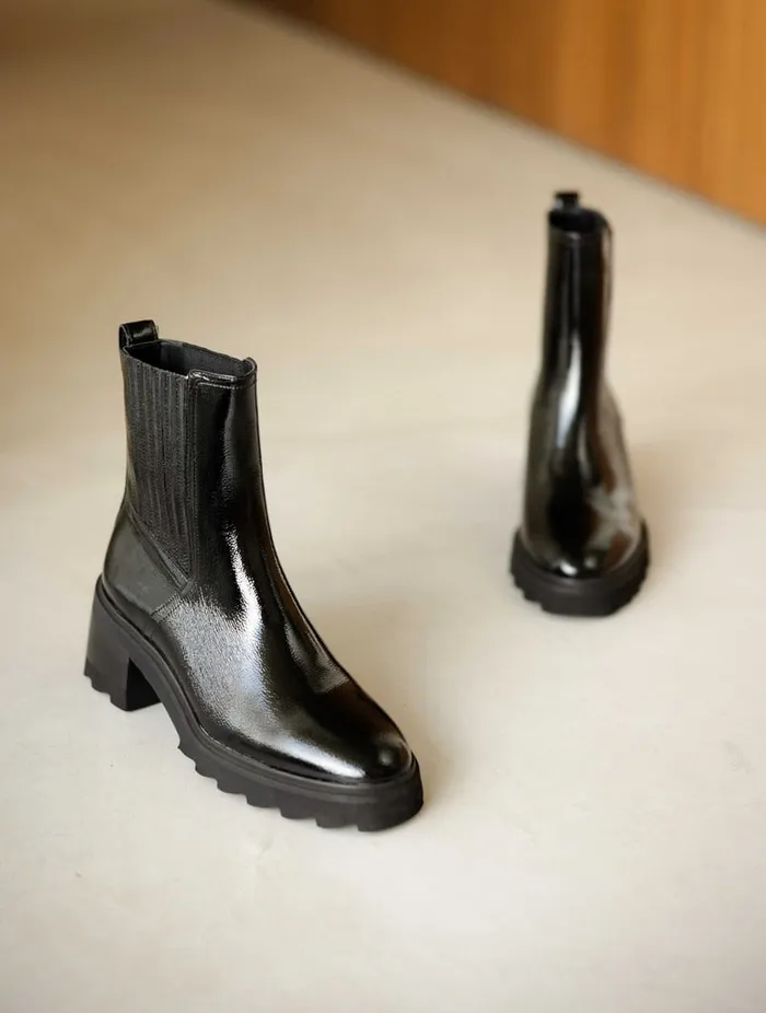 Lison Black Vinyl Women Bobbies Ankle Boots