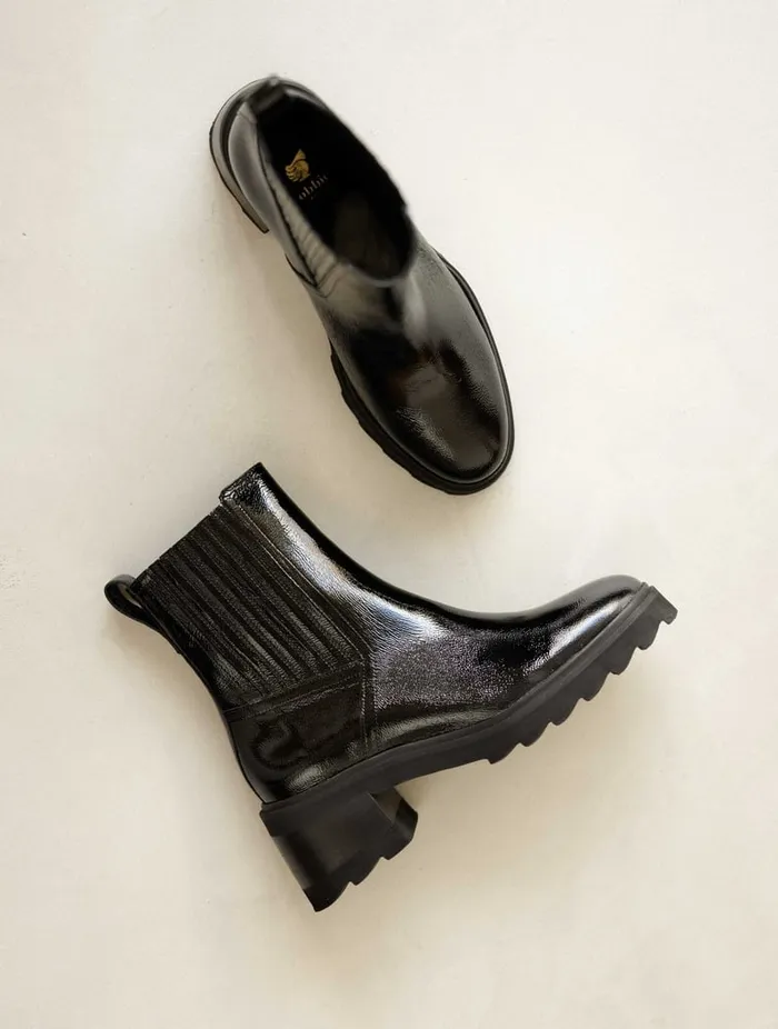 Lison Black Vinyl Women Bobbies Ankle Boots Lison Black Vinyl Women Bobbies Ankle Boots