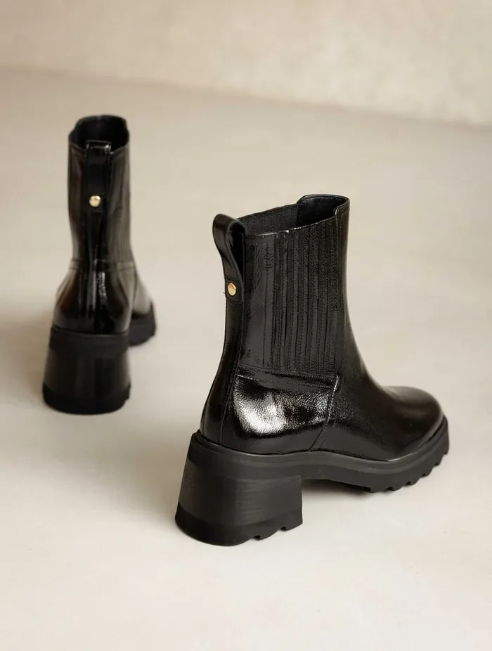 Lison Black Vinyl Women Bobbies Ankle Boots Lison Black Vinyl Women Bobbies Ankle Boots