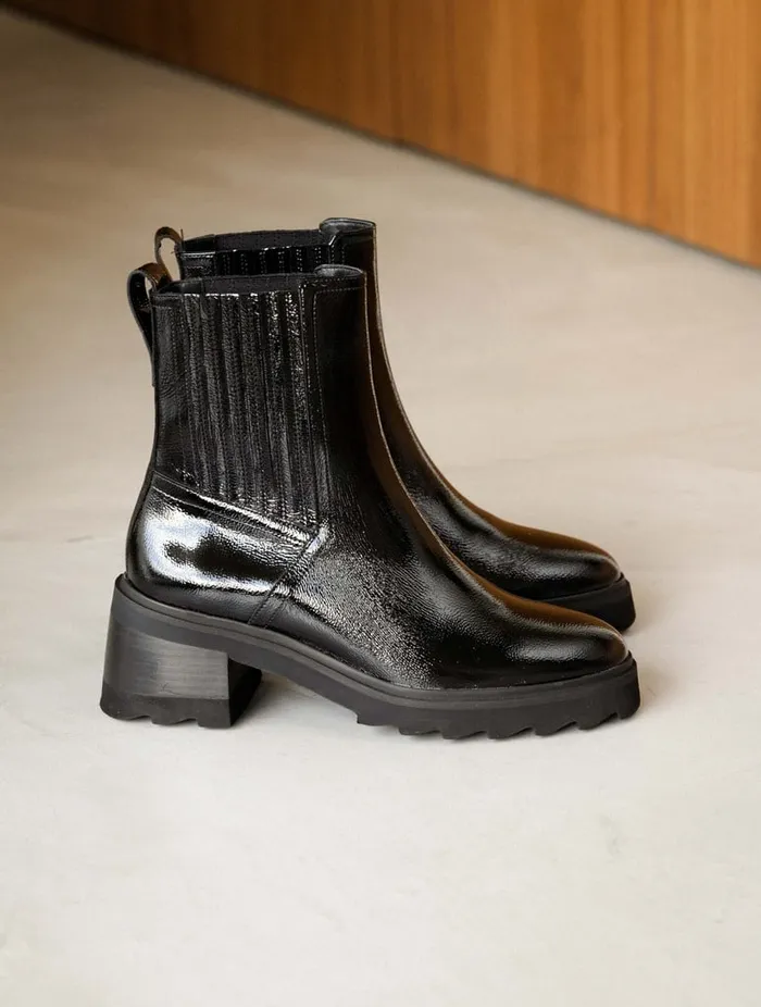 Lison Black Vinyl Women Bobbies Ankle Boots Lison Black Vinyl Women Bobbies Ankle Boots