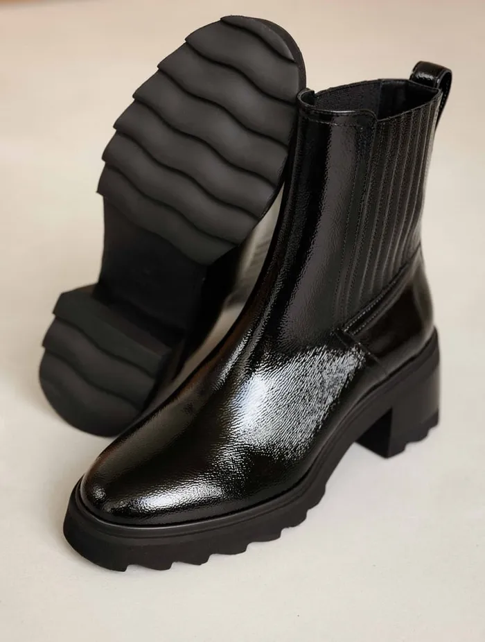 Lison Black Vinyl Women Bobbies Ankle Boots Lison Black Vinyl Women Bobbies Ankle Boots