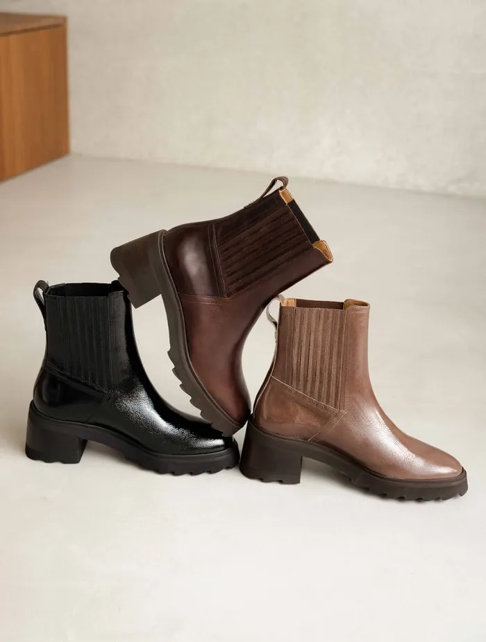 Lison Black Vinyl Women Bobbies Ankle Boots Lison Black Vinyl Women Bobbies Ankle Boots
