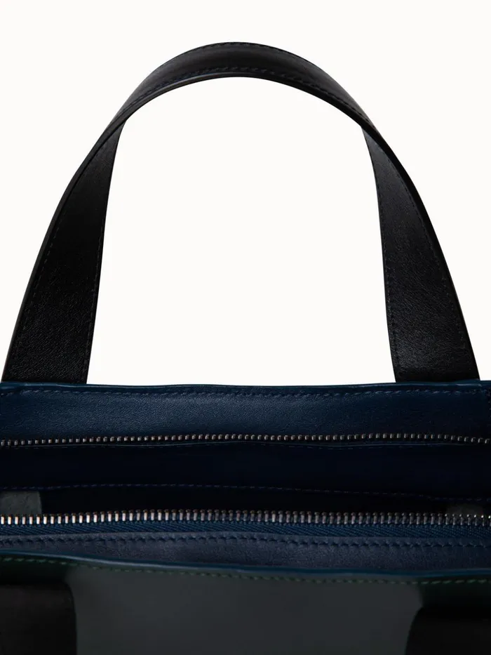 Little Alexa Handbag In Softcalf Colorblock Bottlepacificblack Women Akris Top Handle Bags
