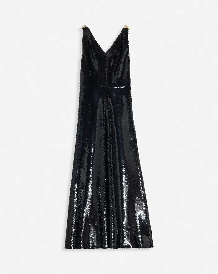 Long Embroidered Sleeveless Dress Black Women Lanvin Dresses