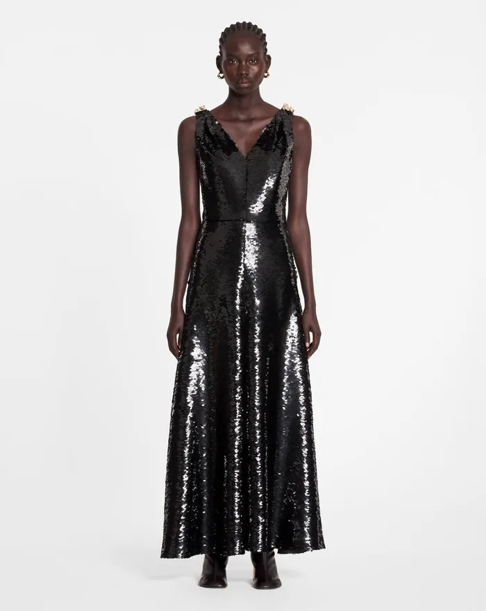 Long Embroidered Sleeveless Dress Black Women Lanvin Dresses