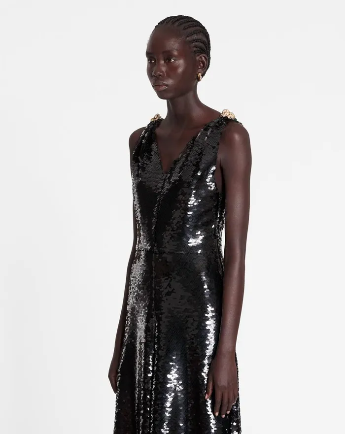Long Embroidered Sleeveless Dress Black Women Lanvin Dresses