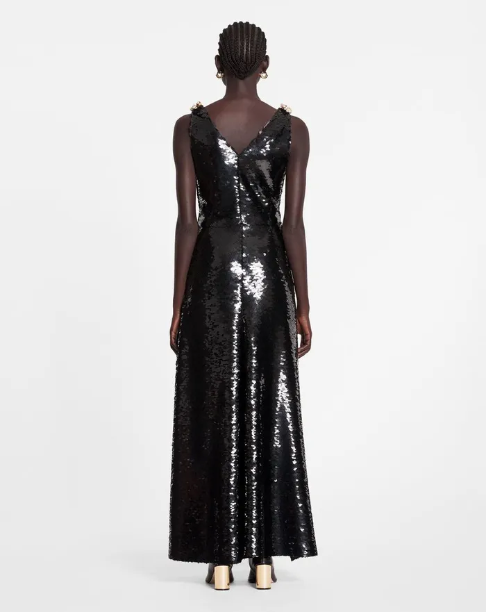 Long Embroidered Sleeveless Dress Black Women Lanvin Dresses