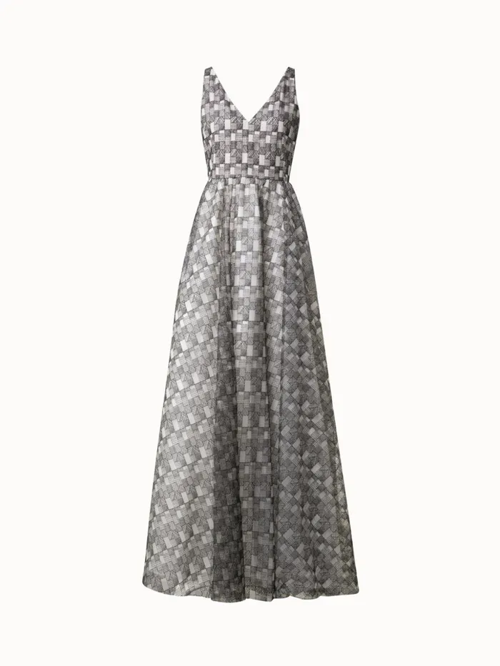 Long Evening Dress With Lizzy Grid Embroidery Ecrublack Women Akris Dresses