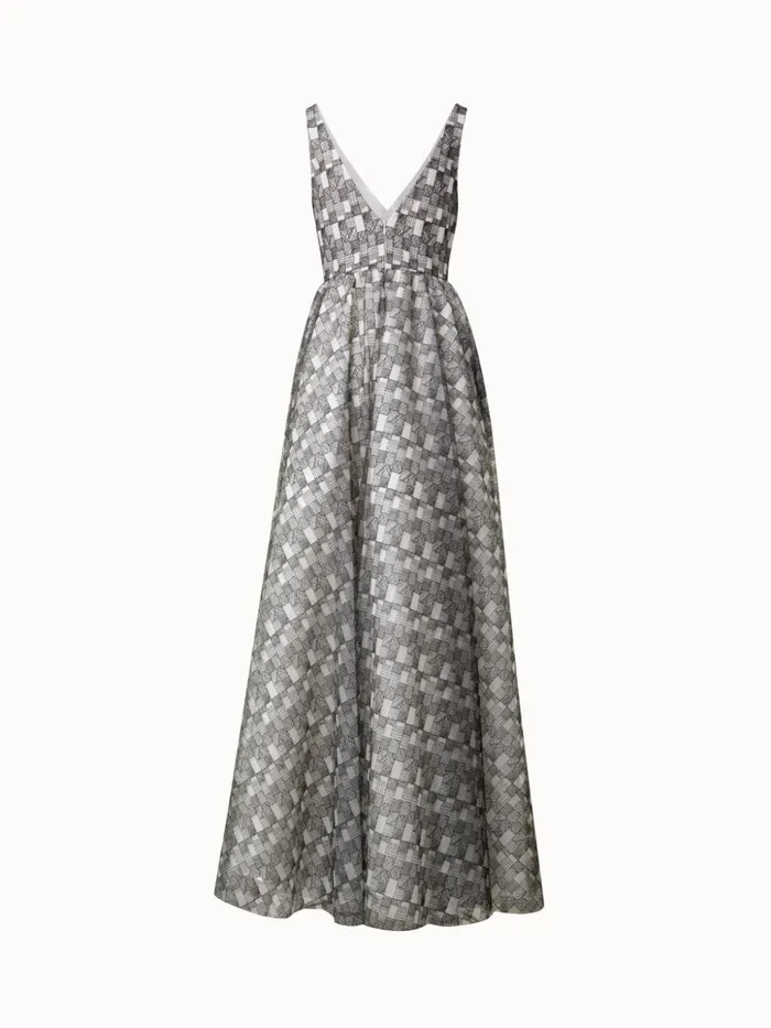 Long Evening Dress With Lizzy Grid Embroidery Ecrublack Women Akris Dresses