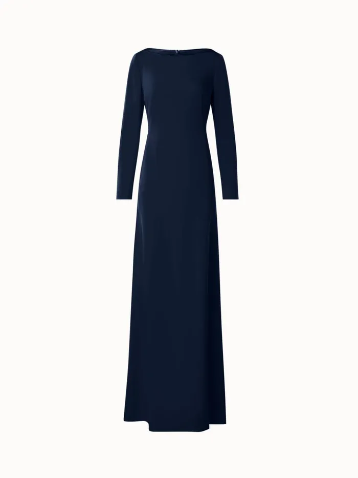 Long Silk Evening Dress With Long Sleeves Navy Women Akris Dresses