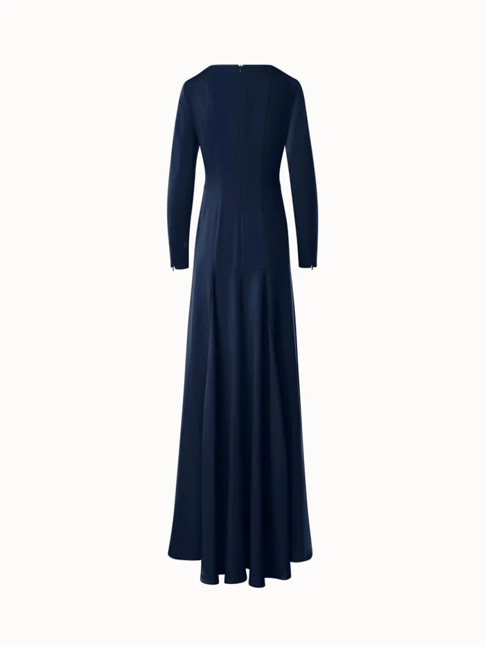 Long Silk Evening Dress With Long Sleeves Navy Women Akris Dresses
